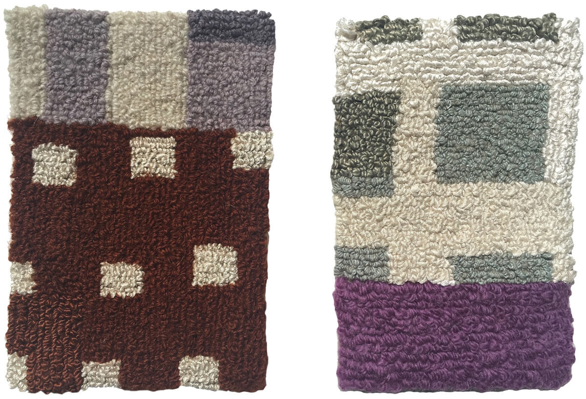 Wool rug maquettes – grey, purplr, white & violet blocks