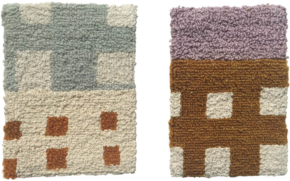 Wool rug maquettes – grey, brown, white & violet blocks